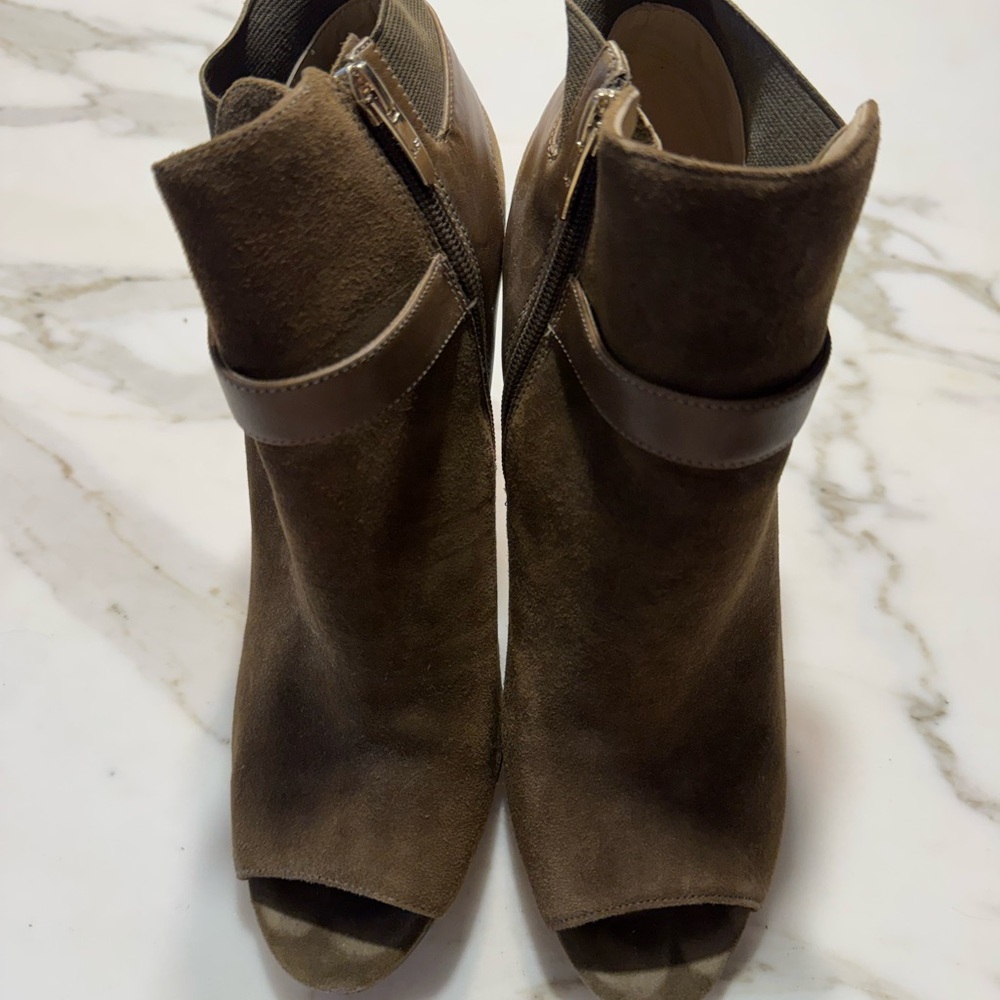 Marc Fisher Brown Suede Open-Toe Ankle Booties